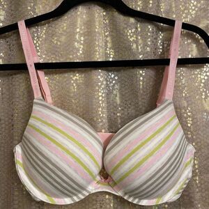 Victoria’s Secret Pastel Pink Striped Cotton Plunge Bra 34D